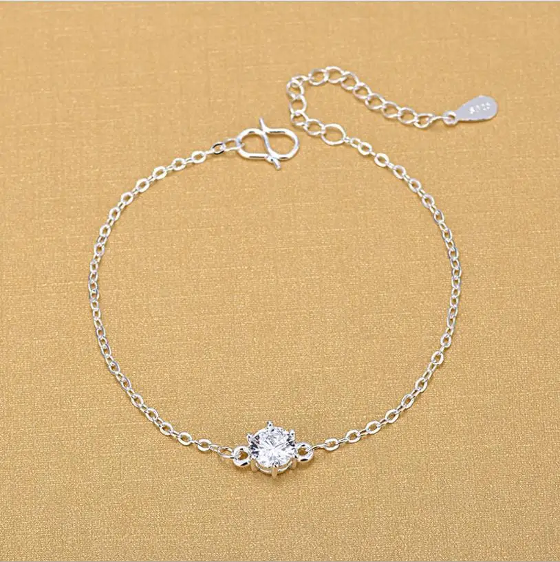 TJP Beautiful Clear Crystal Silver Women Anklets Jewelry Top Quality 925 Silver Bracelets For Girl Lady Wedding Party Bijou