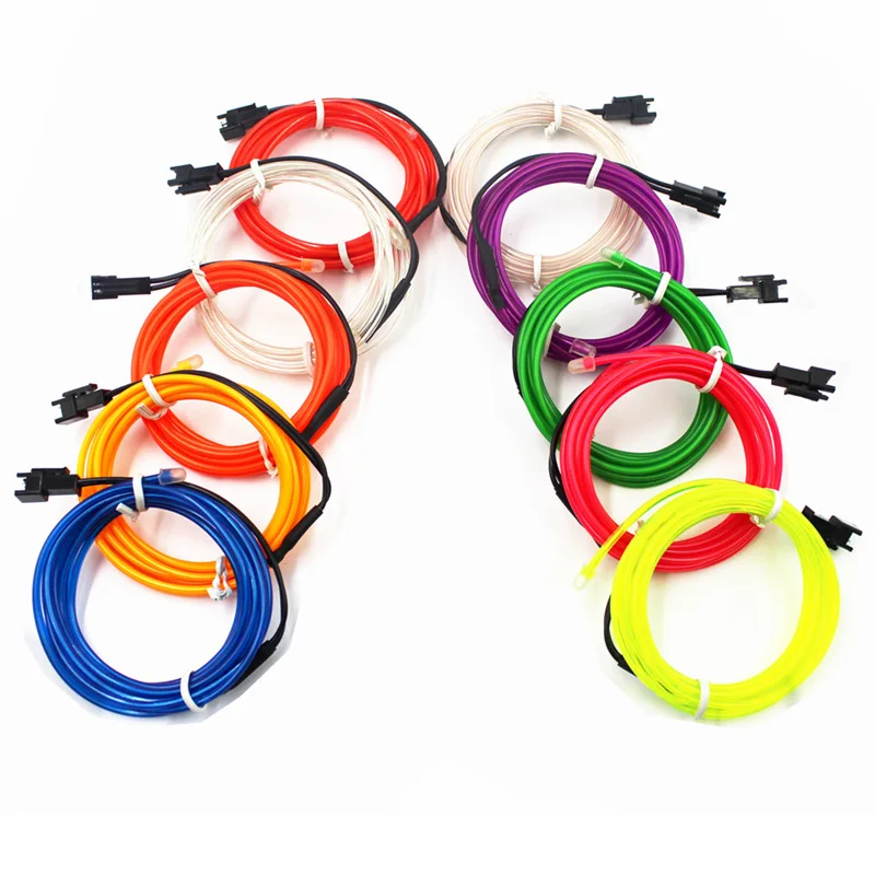 50M 100M 200M EL Wire 2.3MM Electroluminescence Wire Light 10 Colors Flexible Neon Light Luminotron Rope Glow Tube