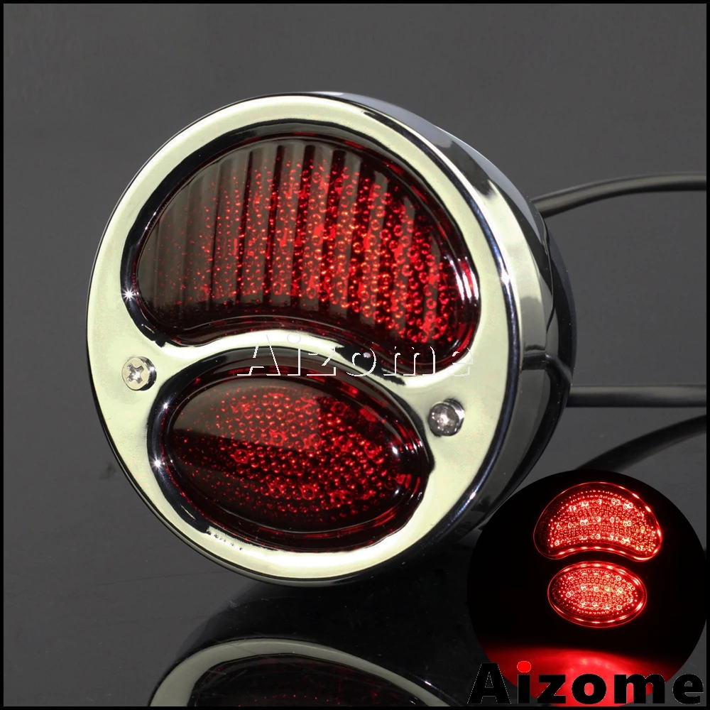 Chrome Red Motorcycle LED Tail Light For Harley Chopper Bobber Cafe Racer Duolamp Vintage Rear Stop Lamp Brake Light