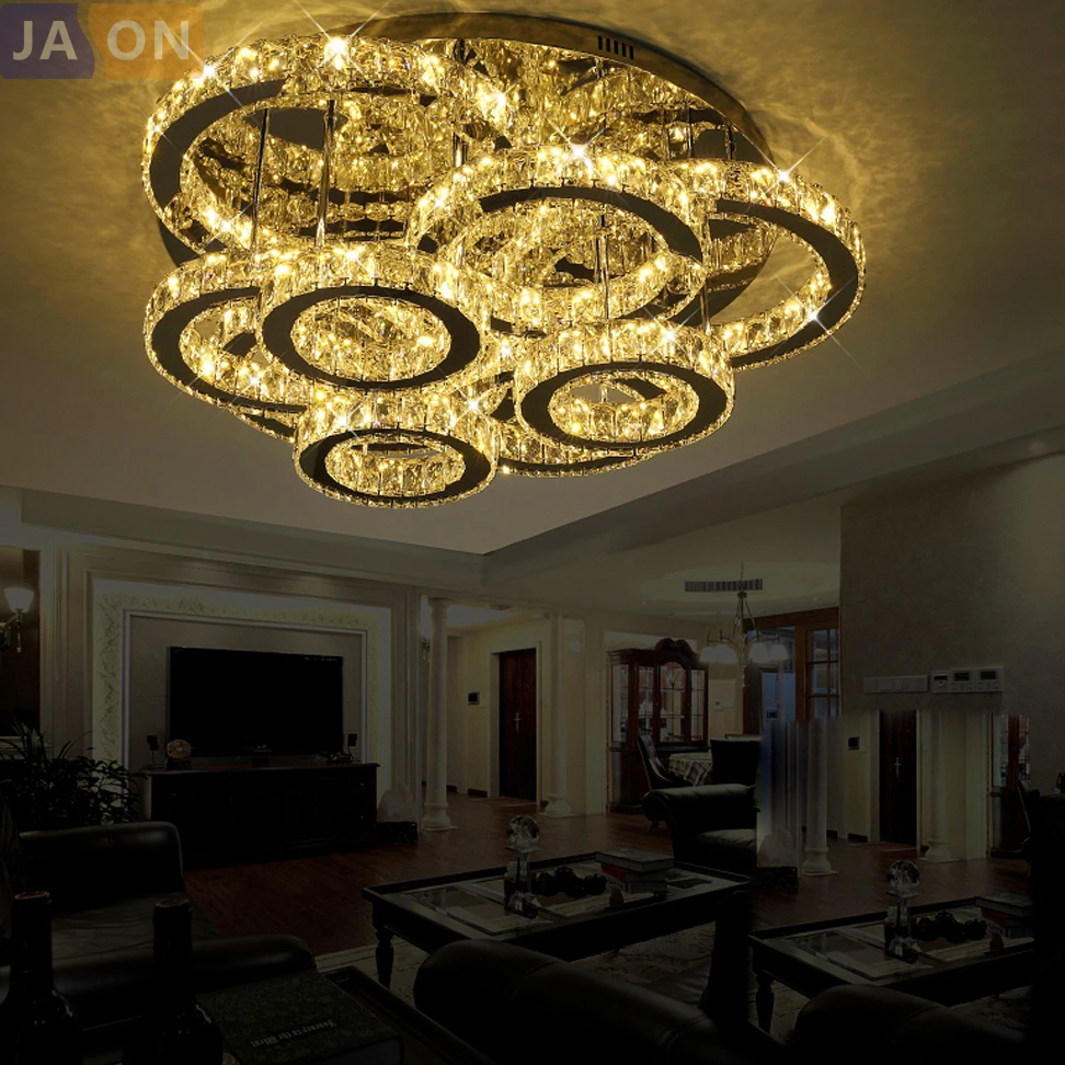 LED Modern Stainless Steel Crystal Rings RGB Dimmable Lamparas De Techo Ceiling Lights.LED Ceiling Light.Ceiling Lamp For Foyer