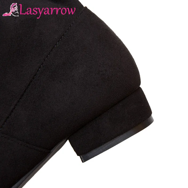 Lasyarrow2018 Nuovo Autunno Punta Rotonda di Spessore Inferiore Sopra il Ginocchio Stivali Tacco Quadrato Basso Coscia Alti Stivali In Pizzo Up