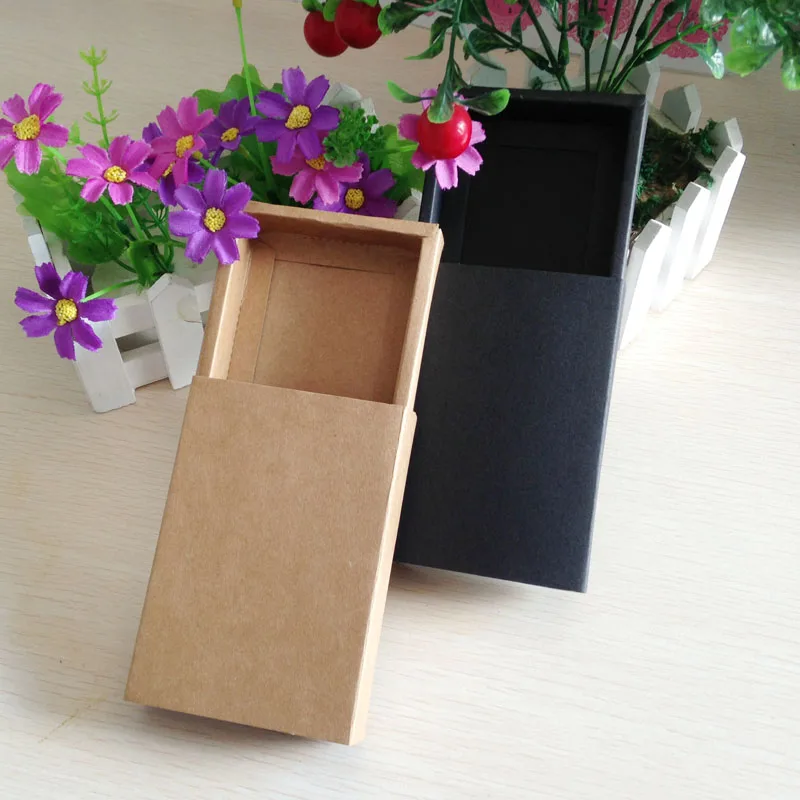 Free Shipping Gift box Retail Black Kraft Paper Drawer Box Gift Craft Power Bank Packaging Cardboard Boxes