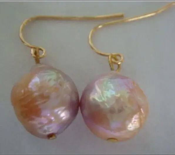 PAIR OF ABOUT 11-13MM PINK KASUMI FW NUCLEAR PEARL DANGLE EARRING