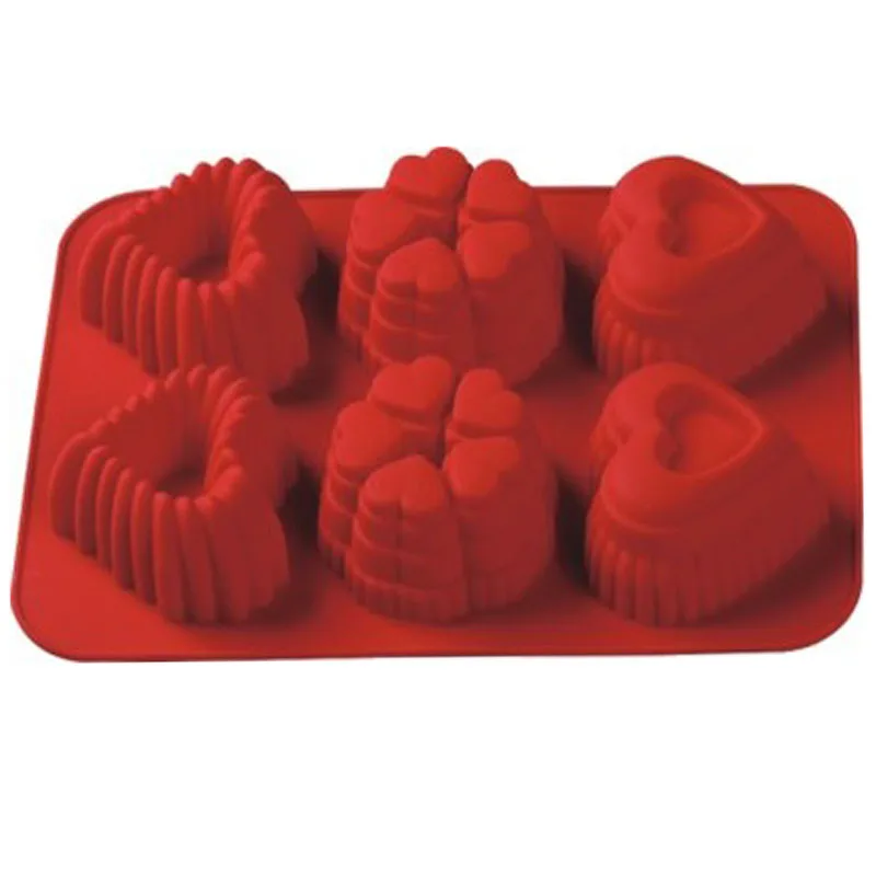 32*23*4.2CM Large Silicone mould 6 cavity different heart shape fondant cake mold baking wear cake decorating tools