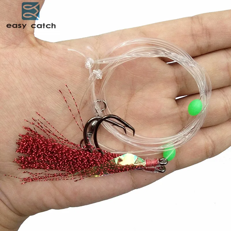 40pcs=20packs Fish Skin Flashing Bait Rigs 2 Arm Big Hooks Sea Fishing Red Flasher Bait Rigs With Barrel Swivel For Herring