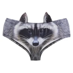 Fashion 3D Printed Animal Raccoon Hipsters Panty Sexy Panties Women  With Ear Bragas Culotte Femme