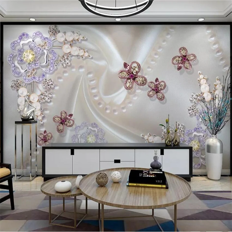 beibehang Custom wallpaper 3d pearl diamonds inlaid flowers dipped in love TV background wall paintings living room 3d wallpaper