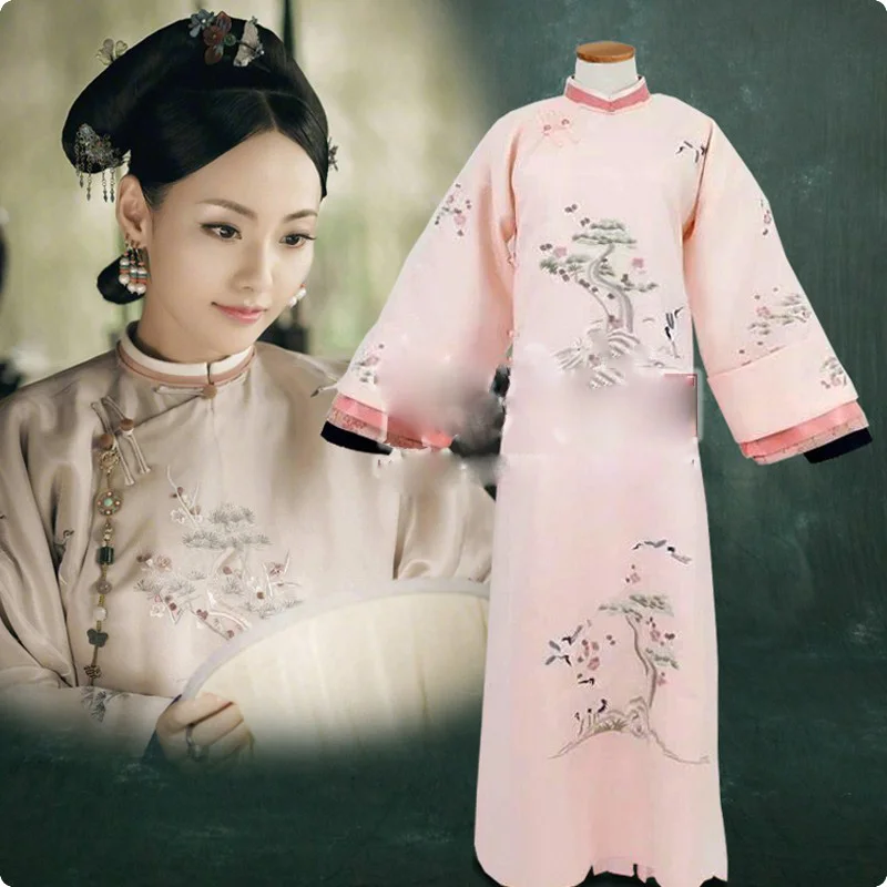 

Zhang JiaNi Pink Embrodiery Qing Dynasty Empress Princess Palace Hanfu Costume for Newest TV Play Story of YanXi Palace