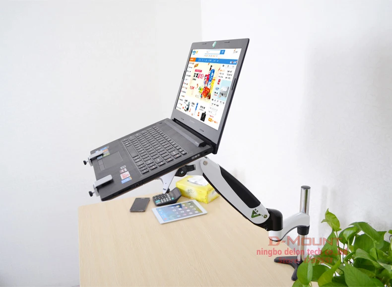 GST112-LP1  grommet hole clamp full motion aluminum Strong gas spring dual arm laptop desktop Mount swivel stand  notebook tray