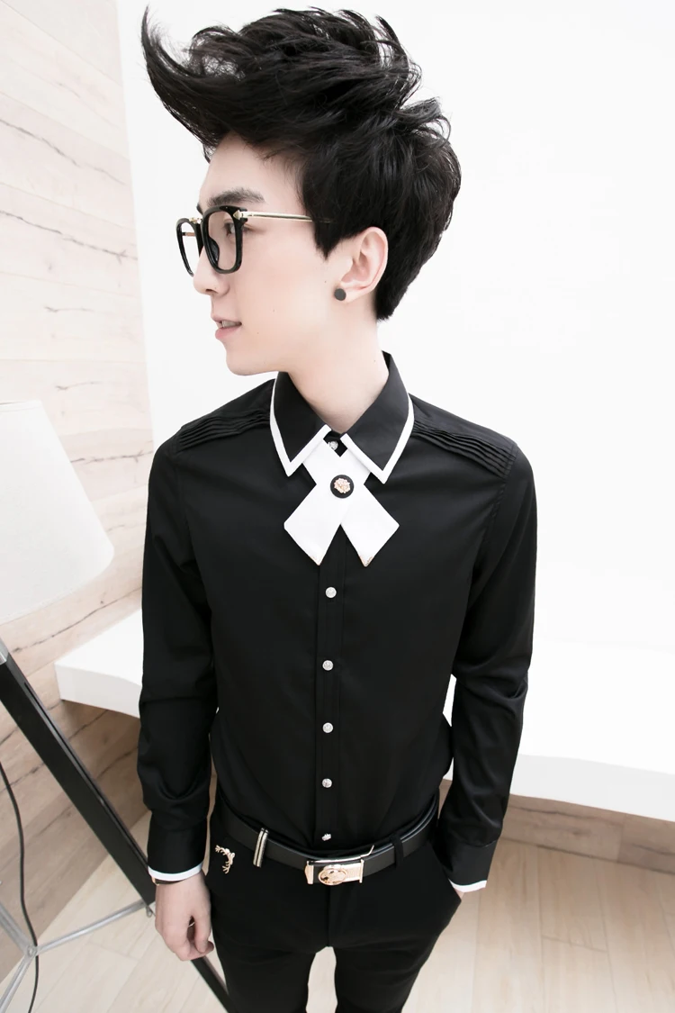 

Summer Personalized Preppy Style Male Long-sleeve Shirt Slim Men's Clothing Fashion Shirt Stage Singer Costumes Clothing