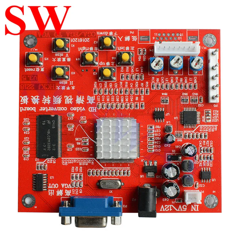 จัดส่งฟรี 1 ชิ้น CGA to VGA CVBS เกมอาเขต Video Converter Board สำหรับ LCD PDP Monitor ความละเอียดสูง (สีแดง)