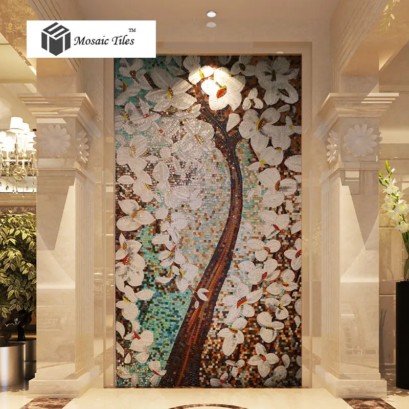 Jade color glass mosaic murals tile pachira lucky tree for bar hotel lobby decor