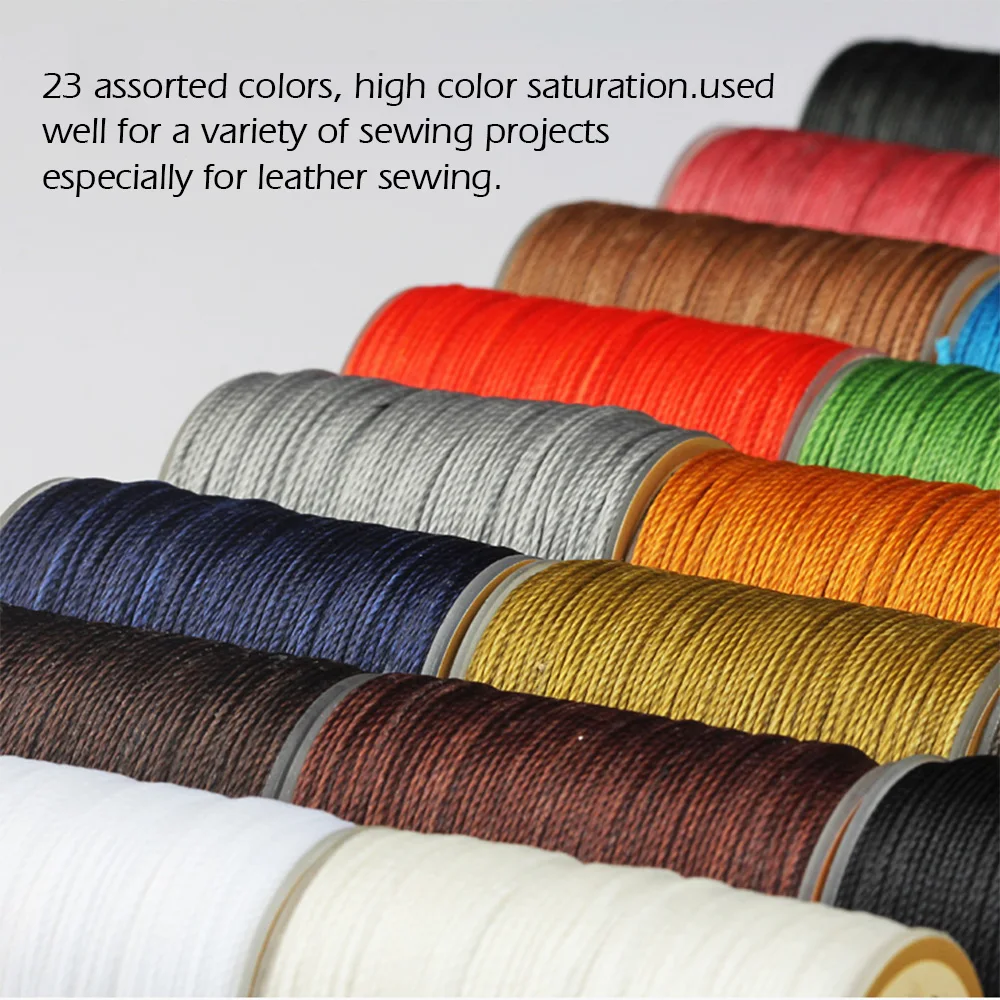 WUTA 0.65mm Waxed Thread Polyester 23 Colors Hand Sewing Cord Leather Craft Tools 3 thread twisted together/not easy to scatter