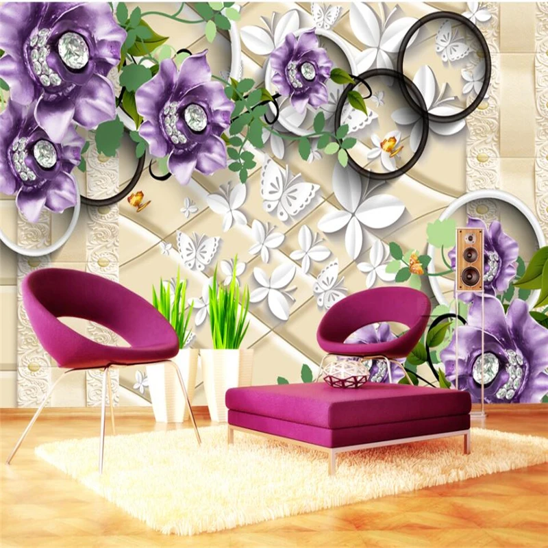 beibehang 3D relief flowers high-grade soft package background wall murals custom large mural green wallpaper papel de parede