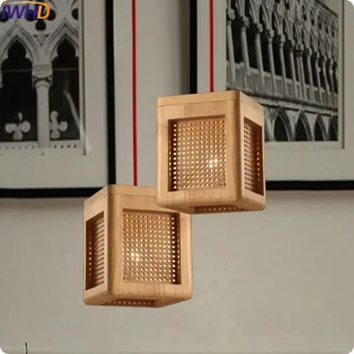 

IWHD wood pendant Light Modern Fashion cuboid LED Pendant Lights Lamparas de techo colgante moderna Living Room Hanglamp