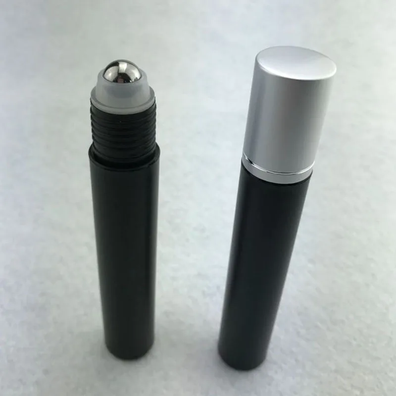 Wholesale 20Pieces/Lot 15ml Roll On Portable Black Plastic Refillable Perfume Bottle Empty Essential Oil Case With Silver Cap