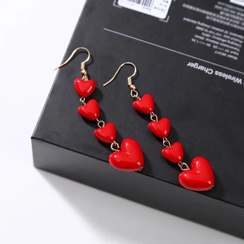 Korean Fashion Temperament Heart Long Tassel Drop Earrings Sweet Simple Multi Love Dangle Brincos Jewelry Gift Wholesale EB184