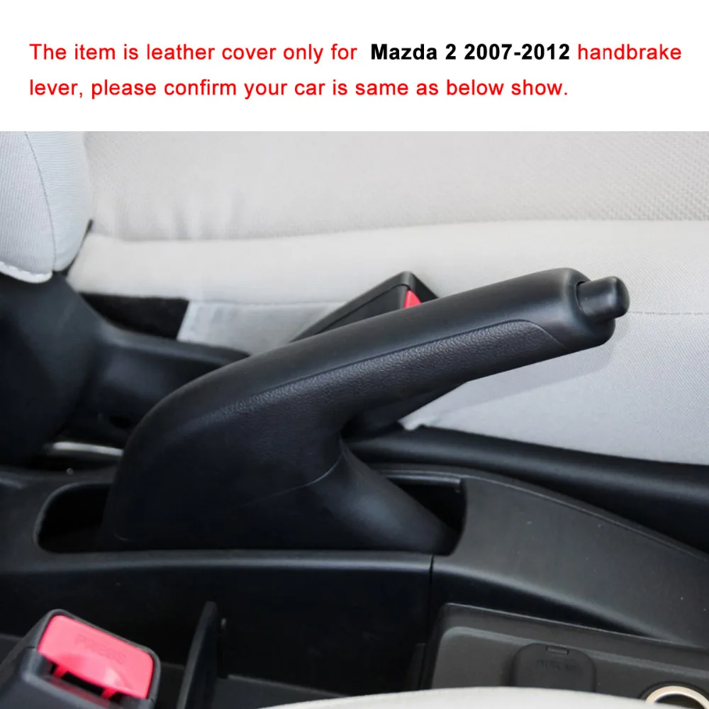 PONSNY Car Handbrake Covers Case for Mazda 2 2007-2012 Auto Handbrake Grips Genuine Leather Black/Red lines