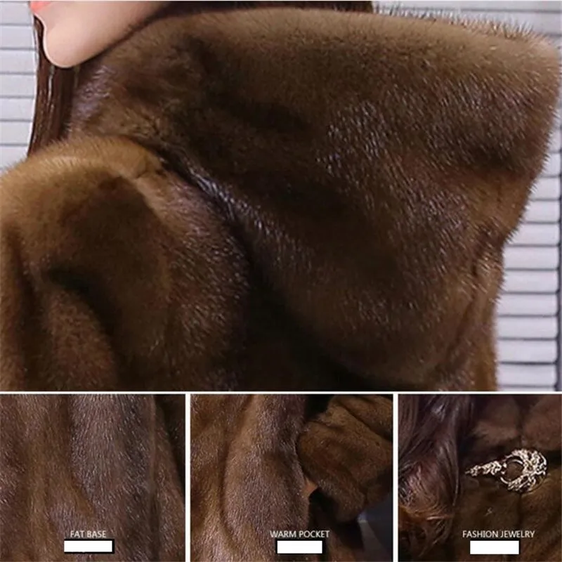 5xl 6xl Faux Mink Bontjassen Voor Dames Winter Capuchon Bovenkleding Middellange Dikke Nertsbontjassen Dames Bovenkleding