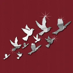 10pcs Peace Pigeons Pattern Flying Birds Acrylic 2014 Crystal Reflective DIY Mirror Effect 3D Wall Stickers Home Decoration