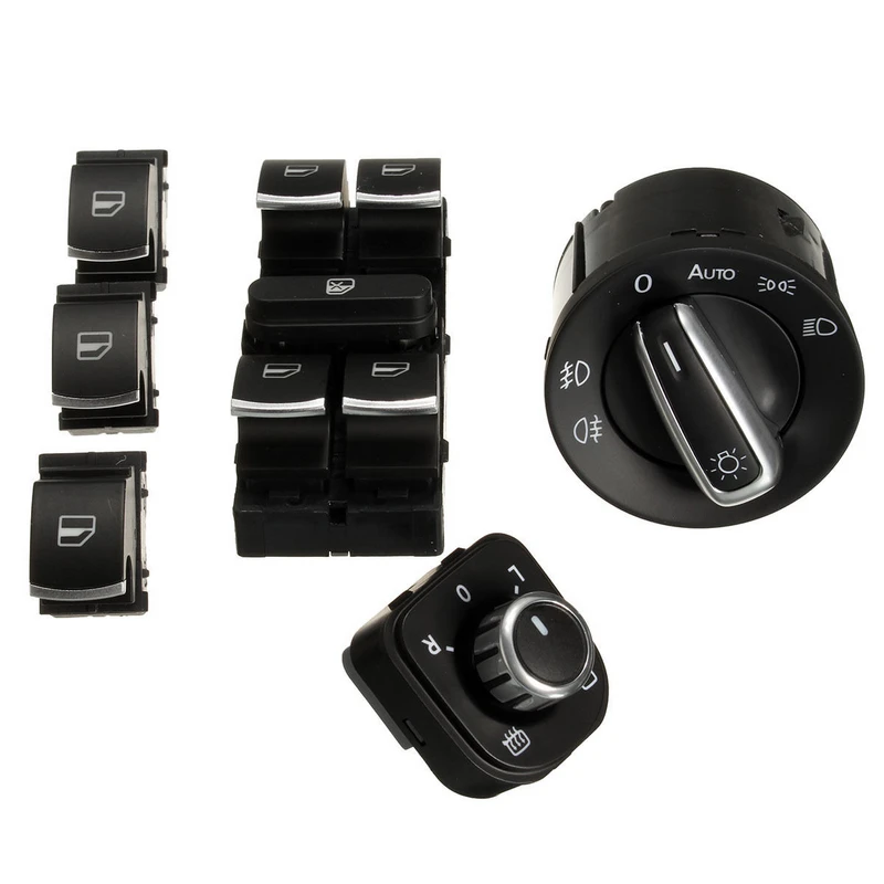 JXLCLYL 6pcs Window Mirror Headlight Switch Set For VW Passat B6 CC Golf MK6 Jetta