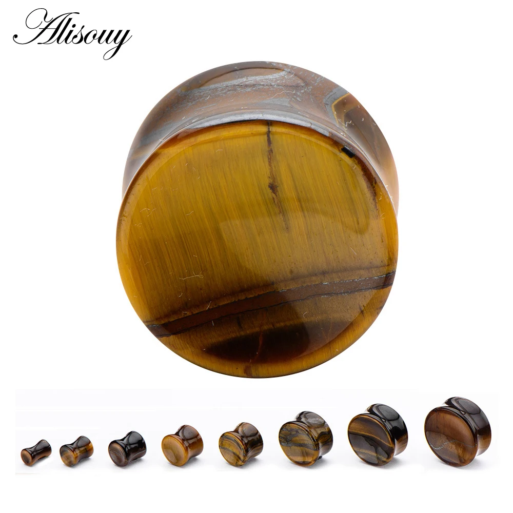 Fantastische oorexpanders Hoge kwaliteit oorstekers 1 paar Tijgeroog Natuurlijke organische steen Oordopjes Tunnels Mode oorpiercings
