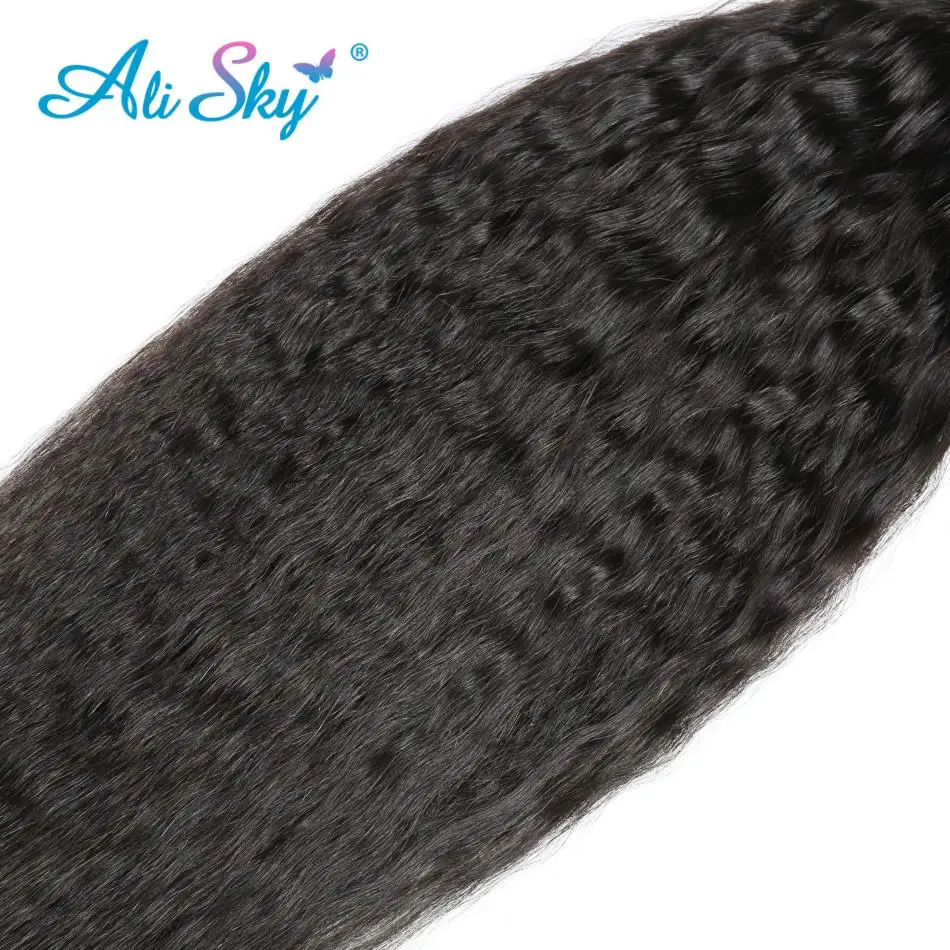 AliSky Hair Indian Kinky Straight 4 Bundles With Lace Closure Remy Hair Extension Human Hair Weave Bundles With Closure Silky