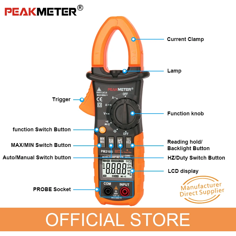 Current Clamp Meter PEAKMETER PM2108  MS2108A  MASTECH pliers ammeter Capacitance Tester AC DC amperimetric clamp multimeter