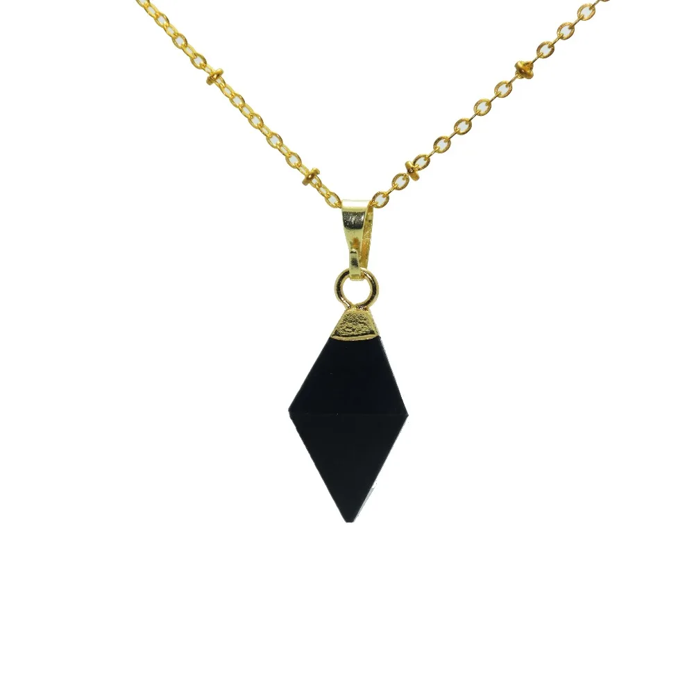 Natural Obsidian Pendant Necklace 4 Face Small Black crystal quartz Simple Delicate stone pendant chain necklace for women 2019