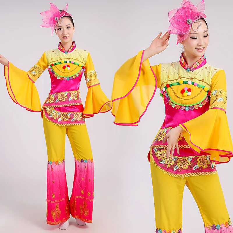 Vêtements Hanfu yangko pour femmes, costume national de danse carrée moderne, spectacle sur scène, costume traditionnel chinois