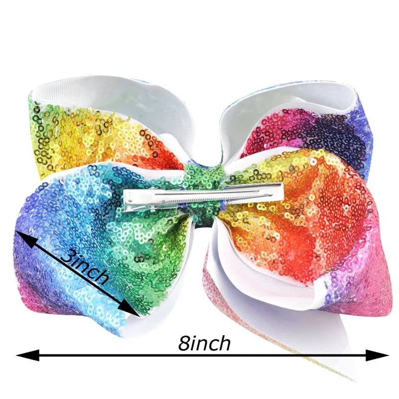 29Colors 8 inch Big Rainbow Large Hair Bow Sequins Ribbon Hairgrips With Alligator Clips Headwear Bowknot Girls Hair Accessories