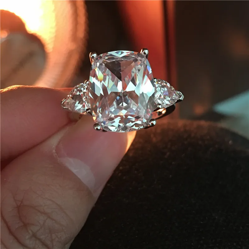 Vecalon Statement ring 925 Sterling Silver Cushion cut 8ct AAAAA Cz Engagement wedding band rings For women Party Finger Jewelry