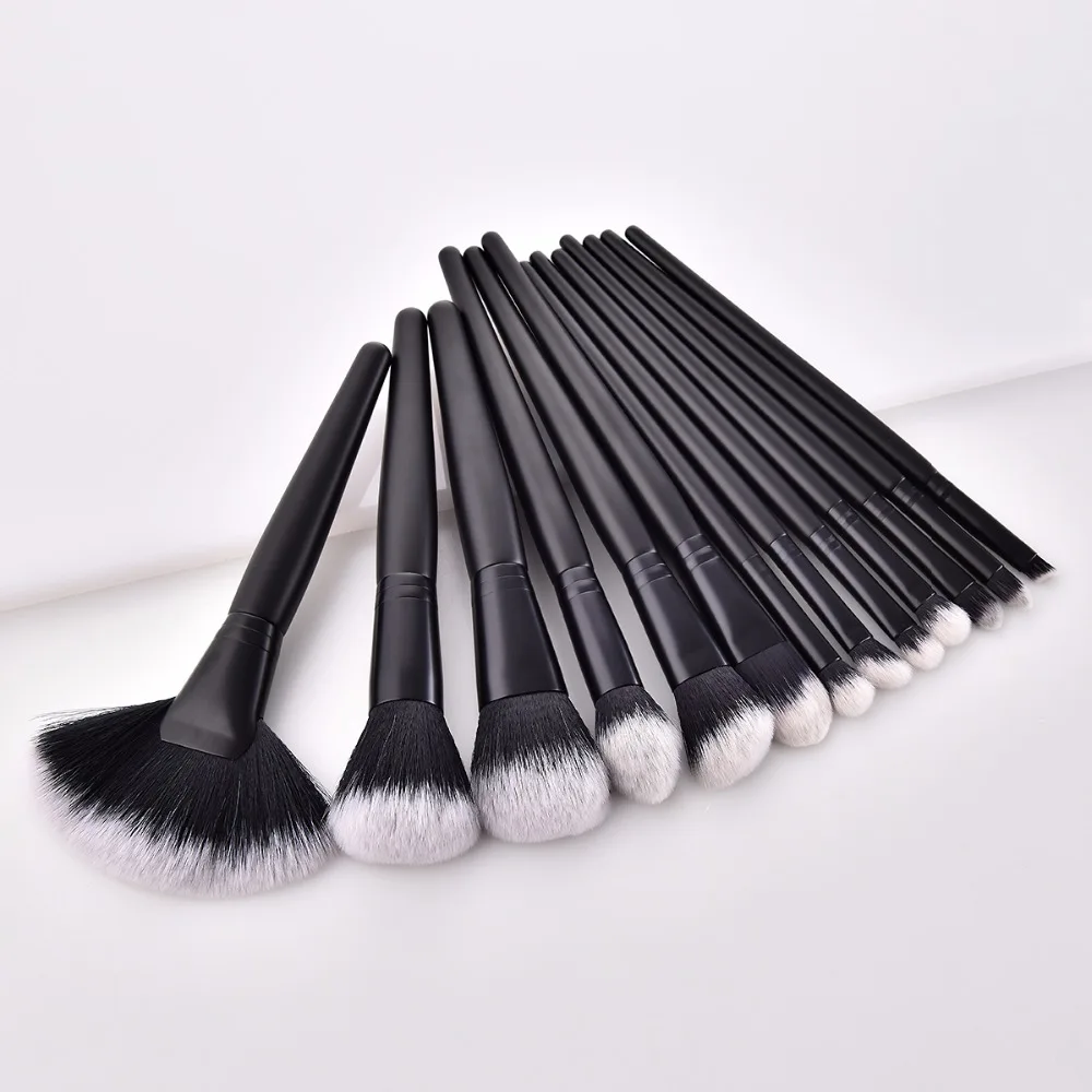 13pcs Black Makeup Brushes Set Synthetic Hair Professional Foundation Bronzer Fan Brush Nose Eyebrow Brushes Make Up Contout Kit