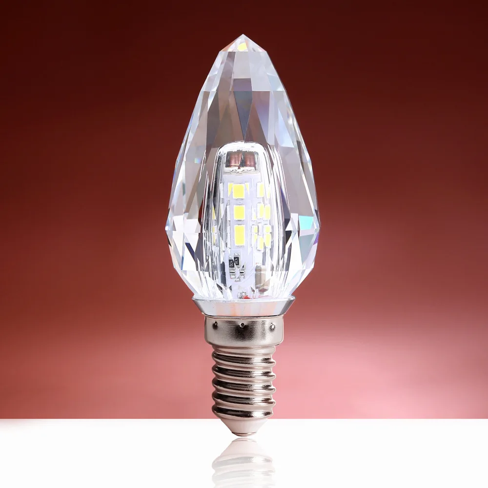 Bombilla LED de vela de cristal, luz de 5 w, 7W, C35, cristal blanco cálido, 220V, Base E14, Blanco cálido, 3000K, para decoración de sala de estar