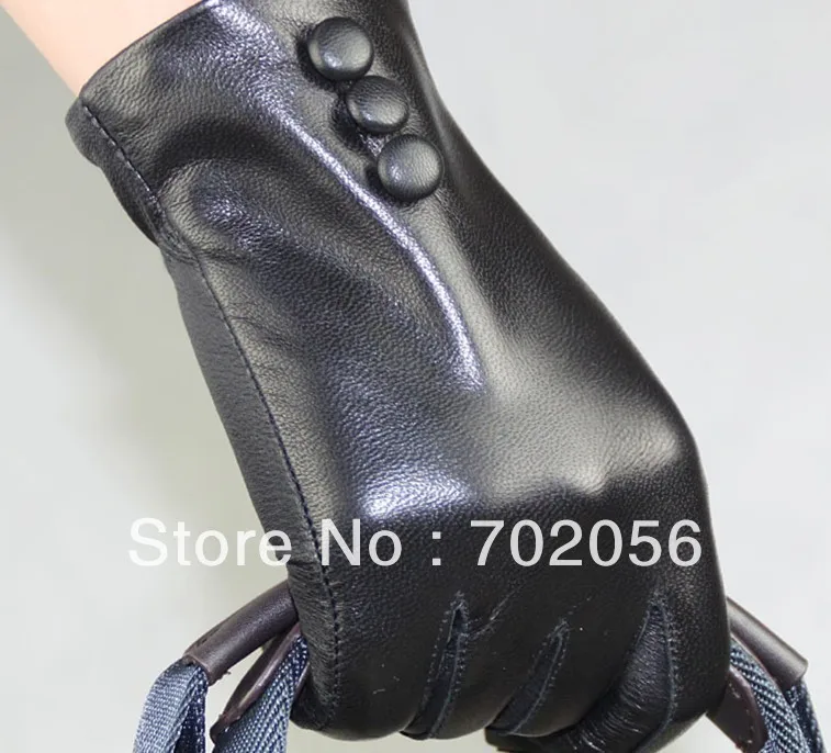 

FASHION button design Five Finger Leather gloves leather gloves Lambskin gift accessory 12pair/lot #3144