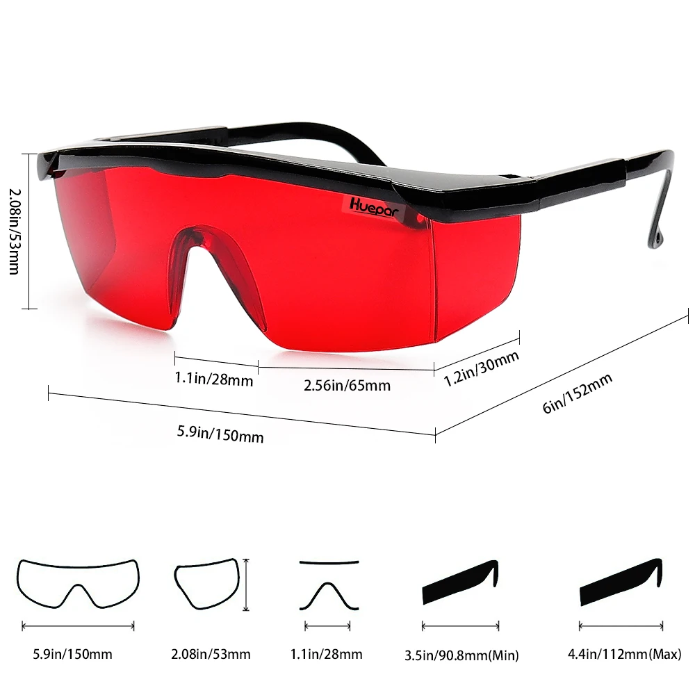 Huepar Red Laser Enhancement Glasses Adjustable Laser Safety Glasses Protection Eyewear Cross Line Rotary Protective Glasses