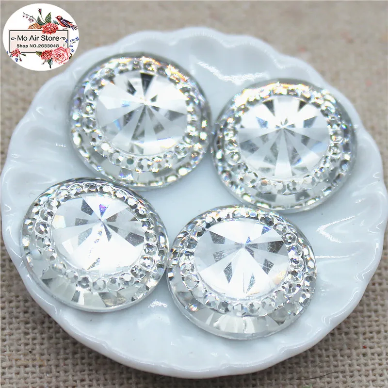 50pcs Shining Round Acrylic Rhinestone Flat back Cabochon Art Supply Decoration Charm Craft DIY 16mm no hole