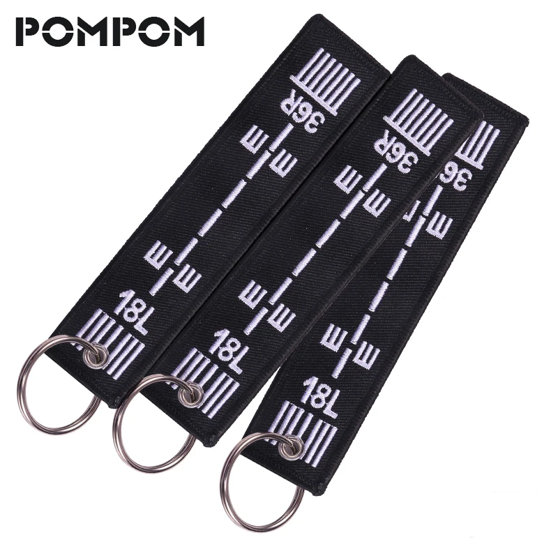 POMPOM 3PCS/LOT Fashion Jewelry Key Chains For Aviation Gifts KeyTag Embroidery Aircraft Runway Key Chain Ring Promotional Gift