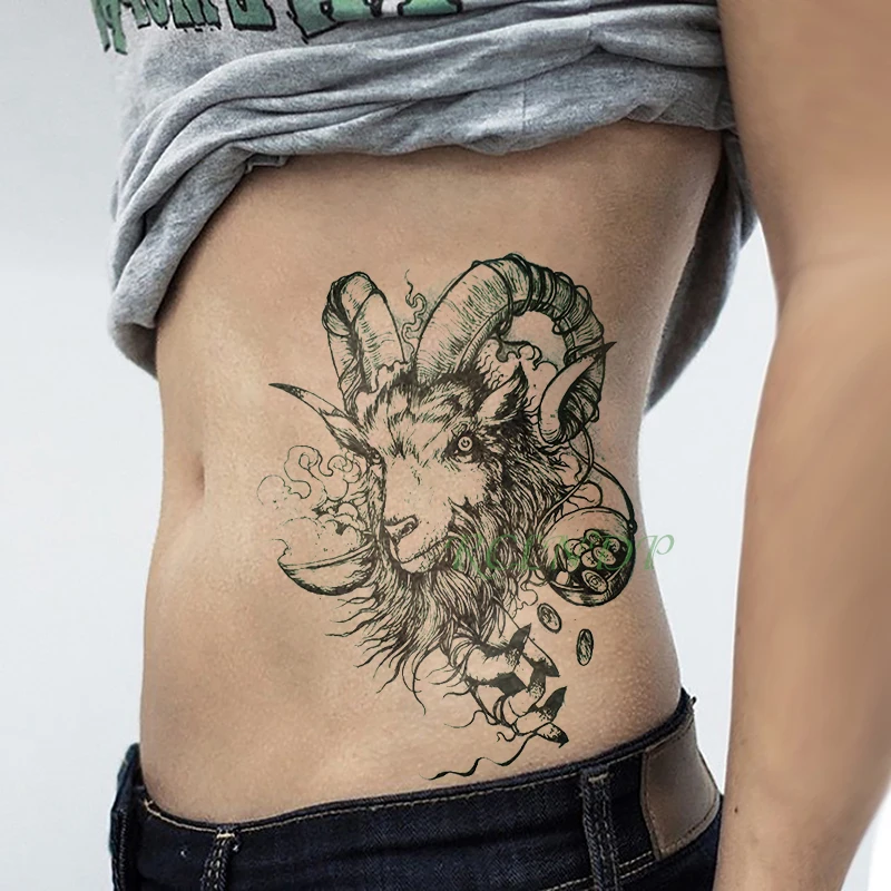 Waterproof Temporary Tattoo Sticker goat sheep head fake tatto flash tatoo tatouage Stickers hand arm back for girl women men