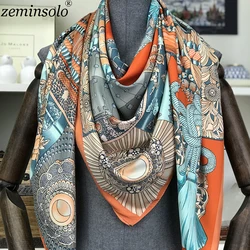 Fashion Design quadrato sciarpa di seta donna Foulard stampato Bandana signore scialle Hijab elegante fascia anello sciarpe avvolge 130*130cm