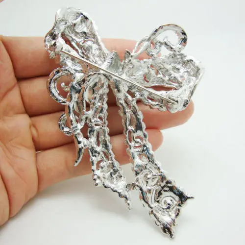 Elegant Bridal Wedding Butterfly Bowknot Clear Rhinestone Crystal Brooch Pin