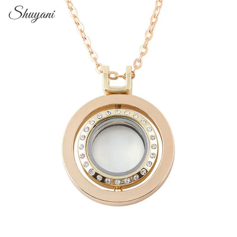 1Pc Round Rotation Floating Relicario Charms Memory Locket Pendant Necklaces For Women Living Medaillon Collier Jewelry Bulk