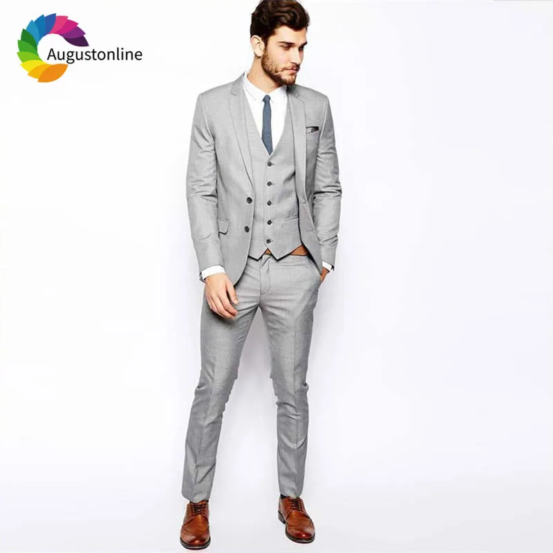 

Casual Grey Men Business Suits Slim Fit Tuxedos Groom Suit Mens Wedding Suits Custom Made Trajes De Novio Hombre Blazers Ternos