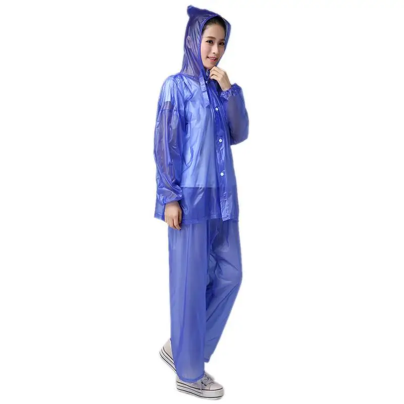 Fashion Eva Color Transparent Set Separate Raincoat Rain Pants For Men And Women Plastic Raincapes Outdoor Rainproof Suits