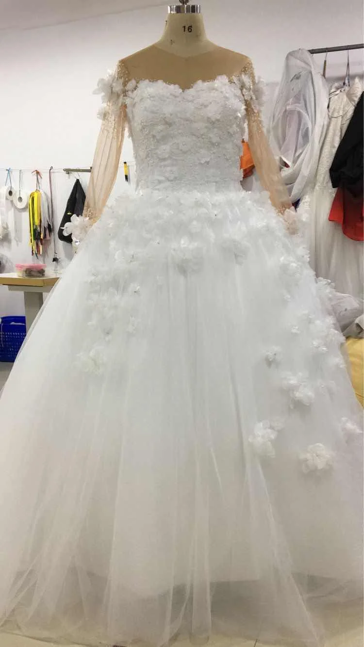 Vestidos de novia africanos de manga larga, informales, con cuentas de flores en 3D, talla grande, tren desmontable, 2019