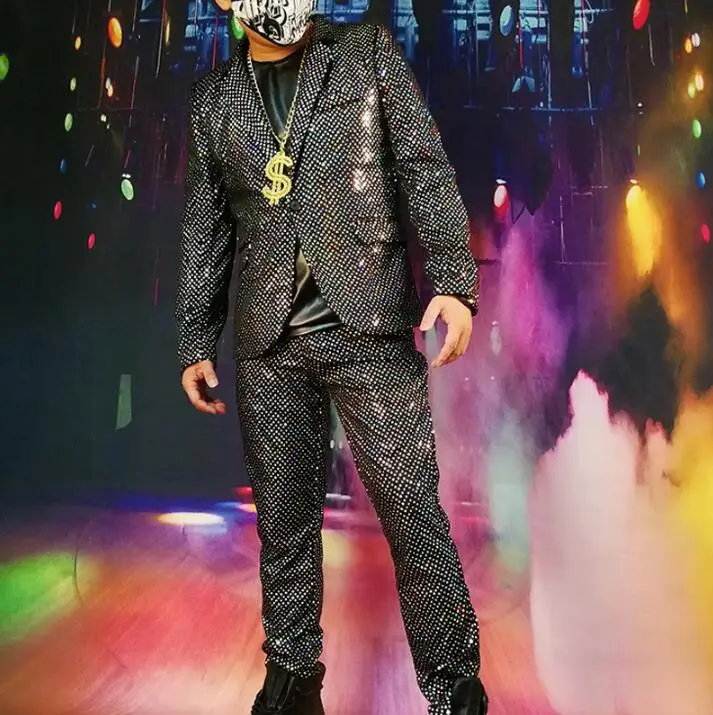 New Super Shiny Silver Dot Cool Suit Nightclub Hip Hop Stage Male Singer Ds Dj Costume Hairdresser Personality Blazer Men M-5xl