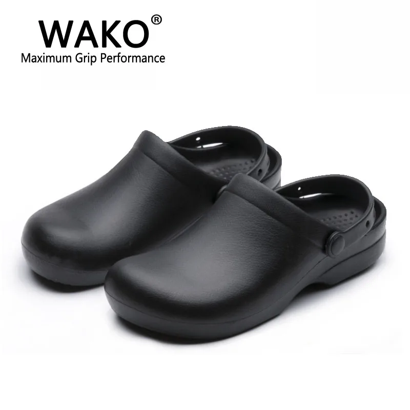 WAKO 9011 Men Chef Shoes Super Anti-slip Kitchen Work Shoes Cook Sandals Clogs with Straps Slip on Breathable Black Size 36-44