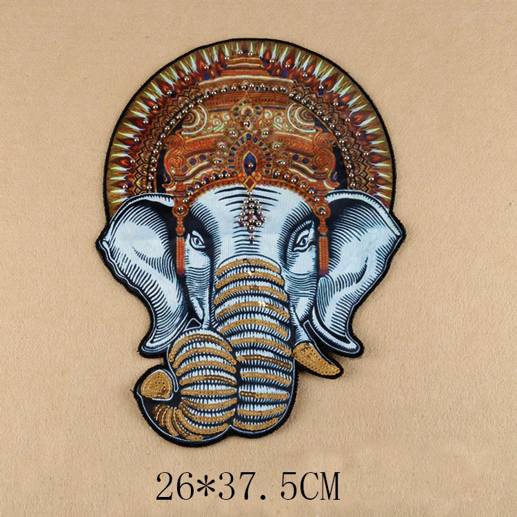 26*37.5CM Handmade Beaded Elephant Beaded Patches For Clothes Sew On Embroidered Fabric Badges Applique DIY Apparel Accessory