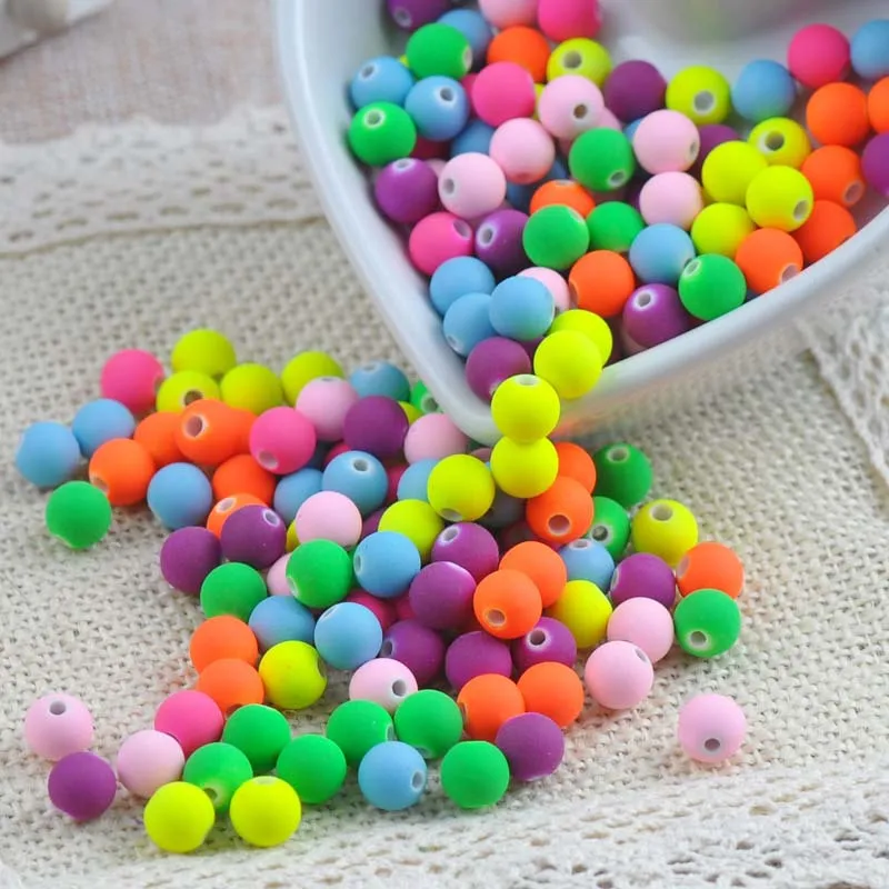 8mm 6mm mixed Matte Fluorescent Neon Round Acrylic Seed Spacer Beads For Jewelry findings YKL0084-8