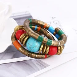 Vintage Boho Statement Bangle Bracelets Feminino Cuff Chain Nepal Retro Lava Stones Wristband Bracelet For Women Ethnic Jewelry